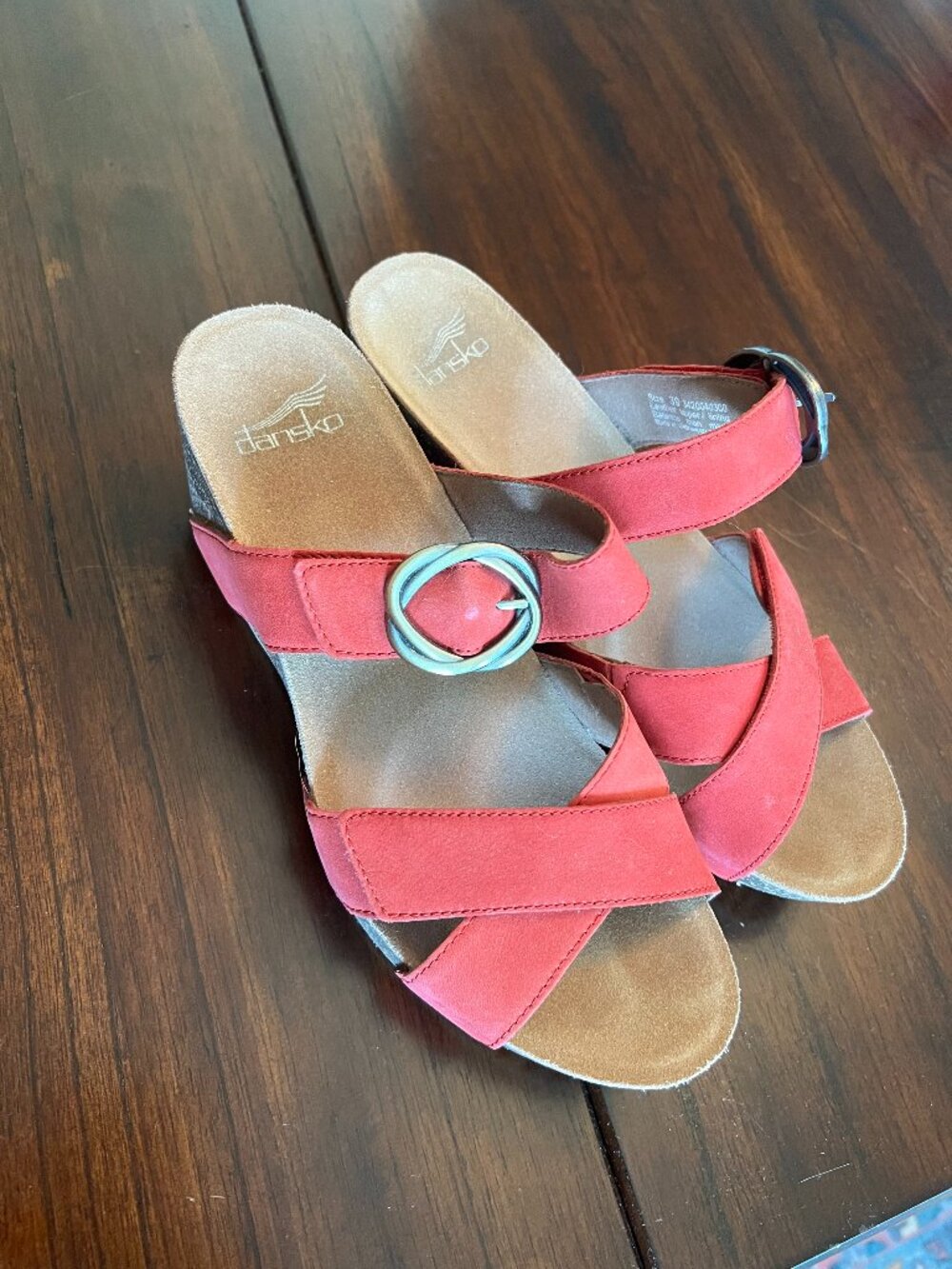 Dansko Susie Wedge Sandal with Soft Leather Straps Red Size 39